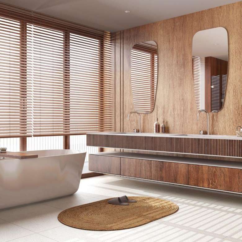 Faux wood window bathroom