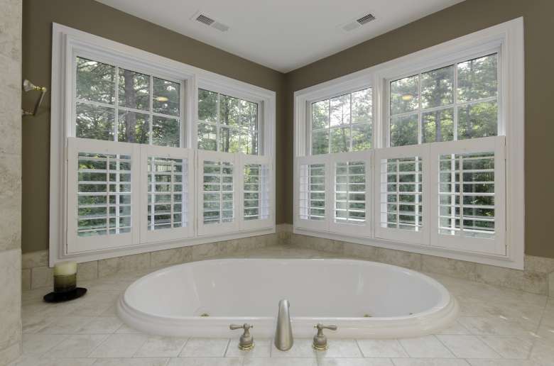 Plantation shutter bathroom window