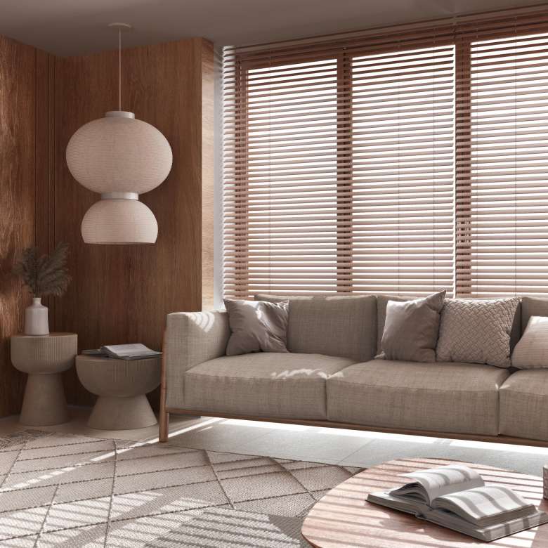 Venetian window blinds living room
